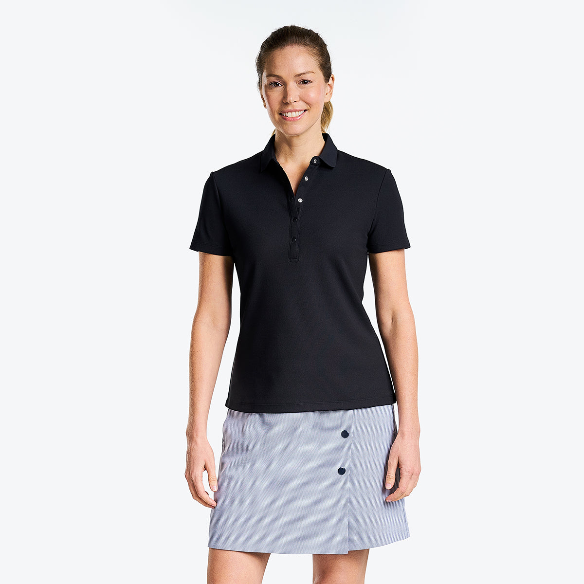 Brenna Mock Neck Polo Shirt Black