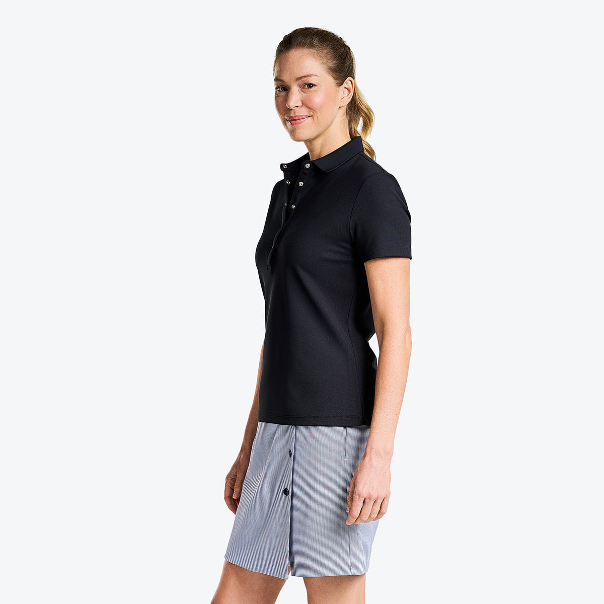 Brenna Mock Neck Polo Shirt Black