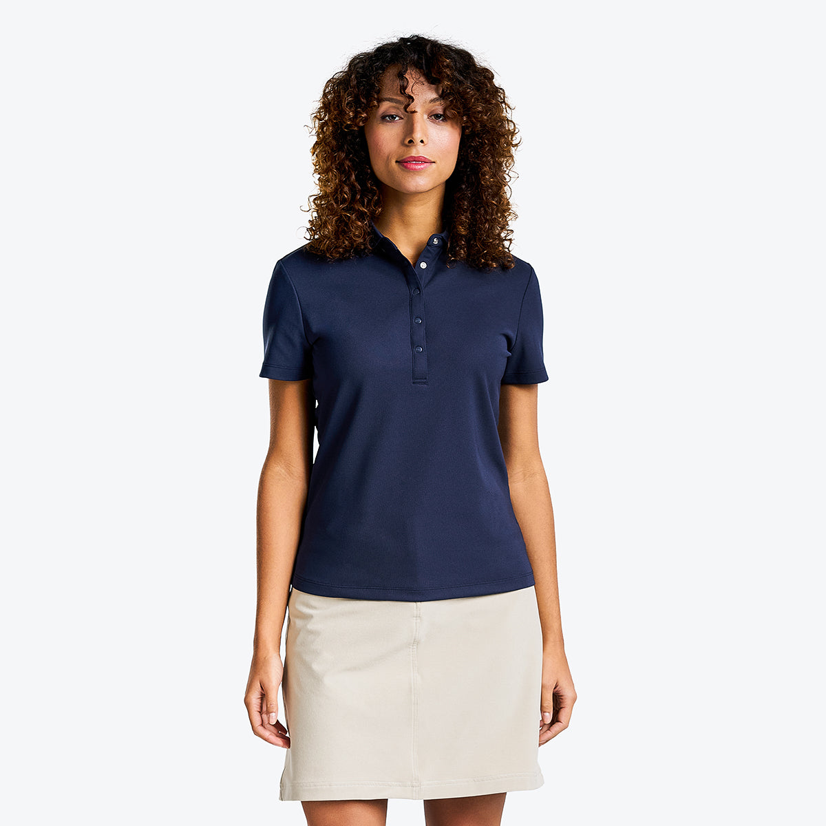 Brenna Mock Neck Polo Shirt in Navy