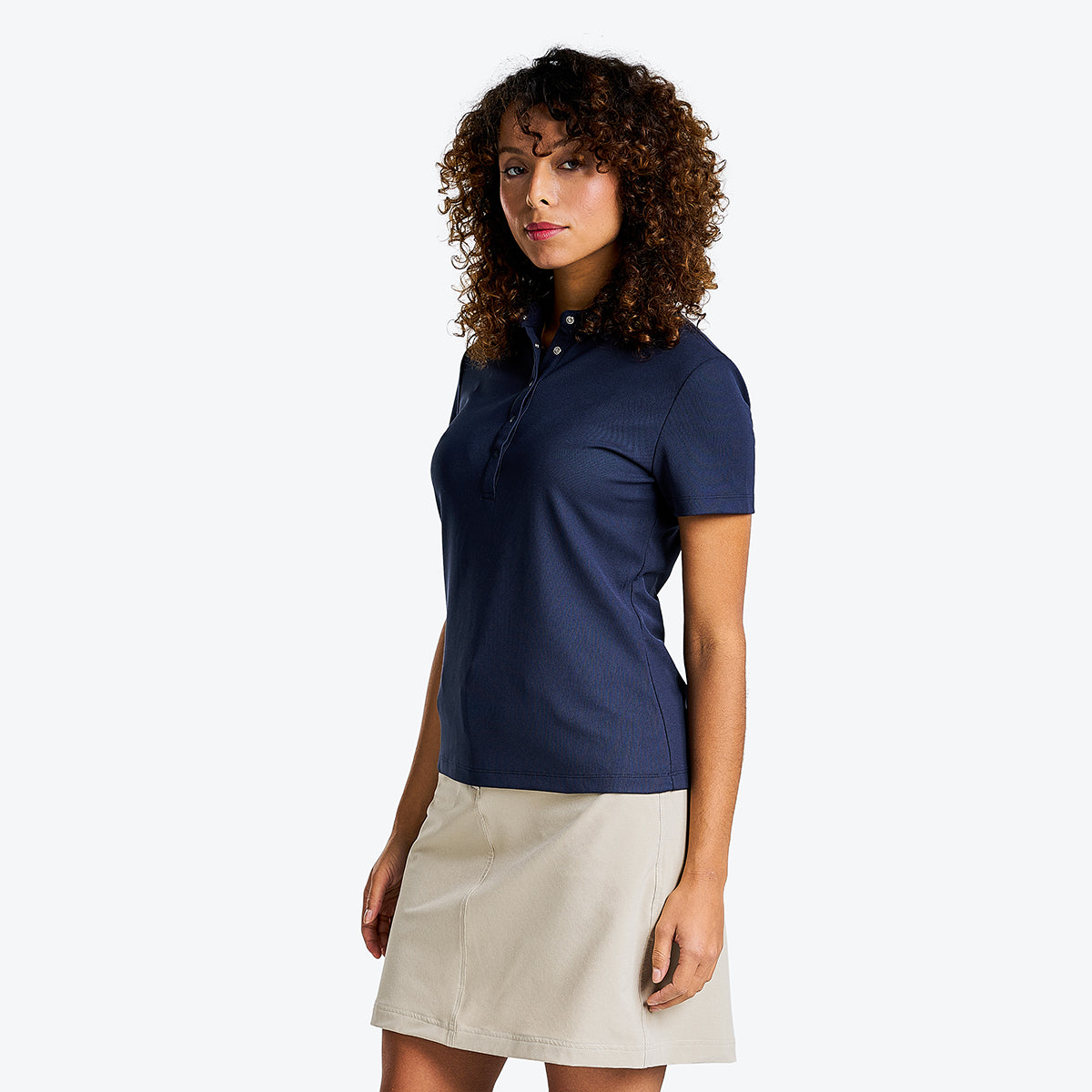 Brenna Mock Neck Polo Shirt in Navy