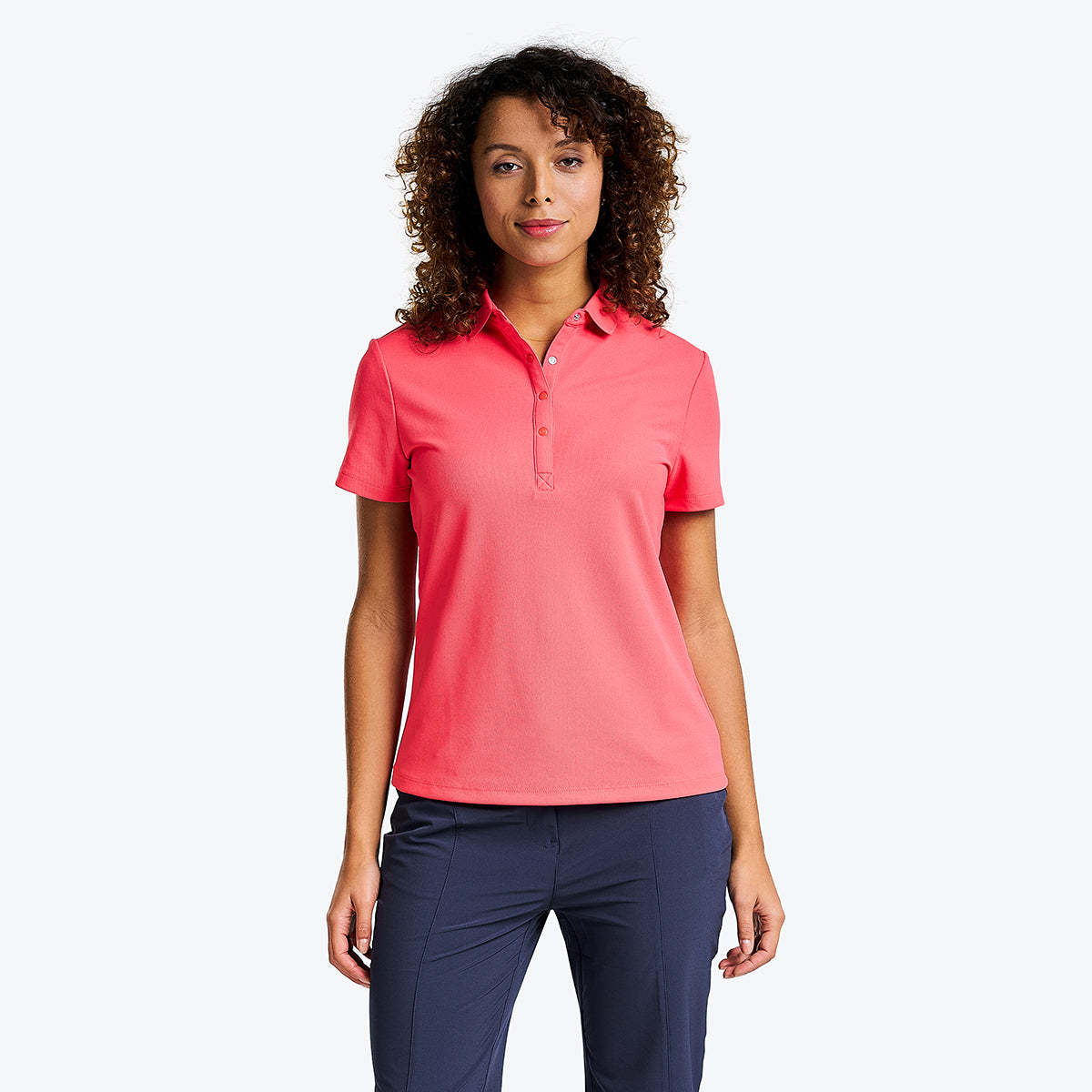 Brenna Mock Neck Polo Shirt in Geranium