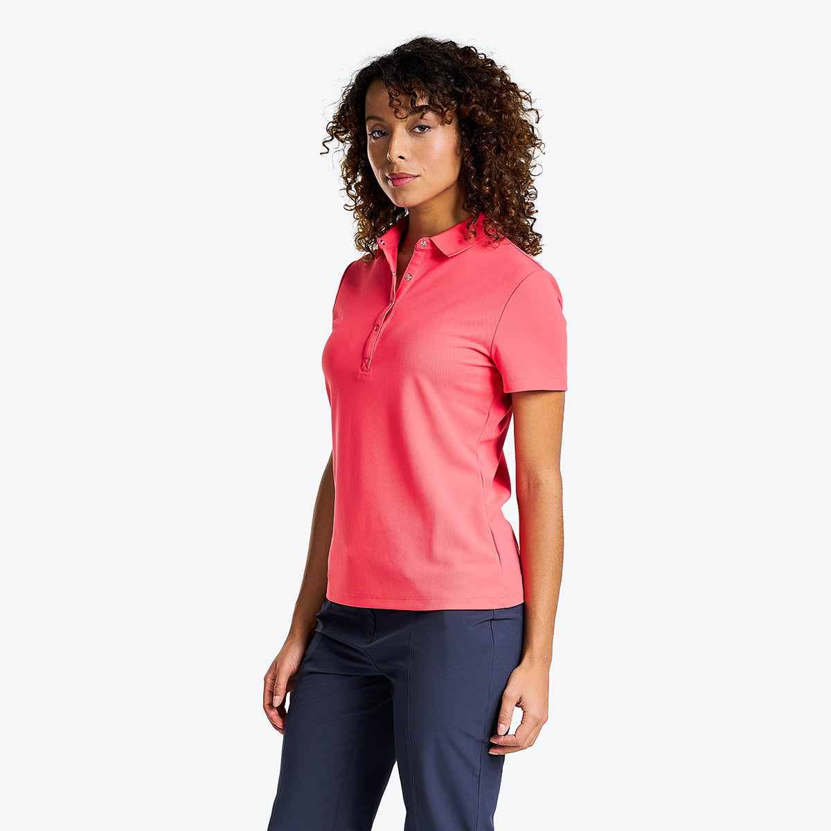Brenna Mock Neck Polo Shirt in Geranium