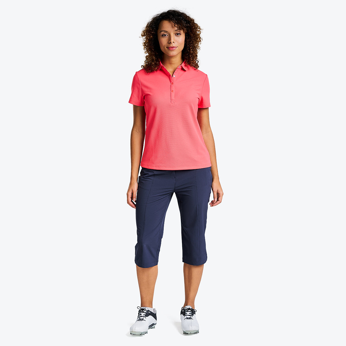 Brenna Mock Neck Polo Shirt in Geranium