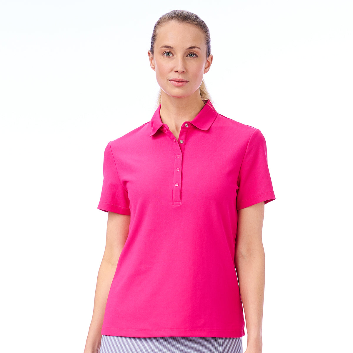 Brenna Mock Neck Polo Shirt in Magenta