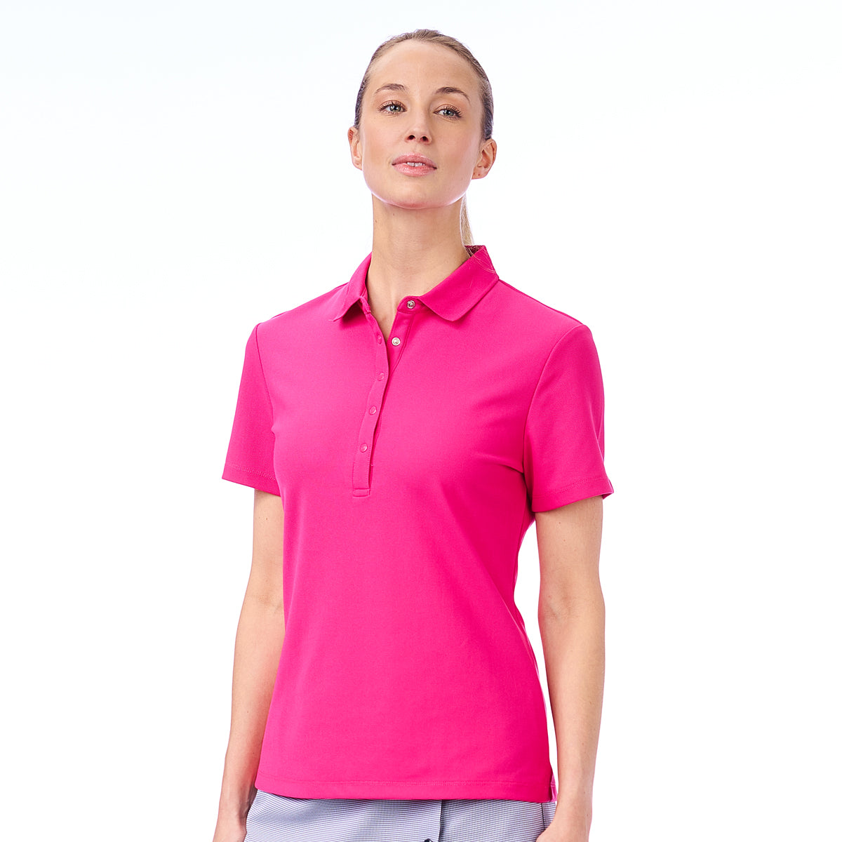 Brenna Mock Neck Polo Shirt in Magenta