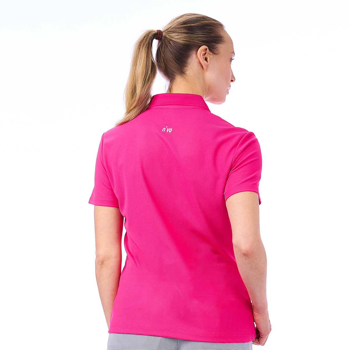 Brenna Mock Neck Polo Shirt in Magenta