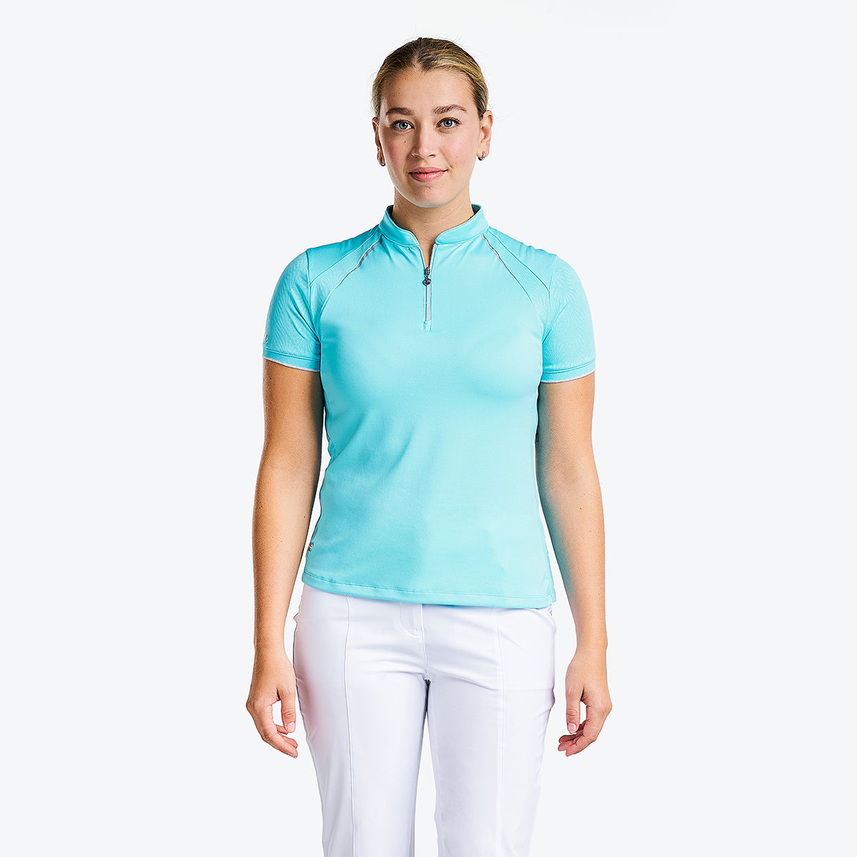 Brioni Short Sleeve Mock in Curacao Blue