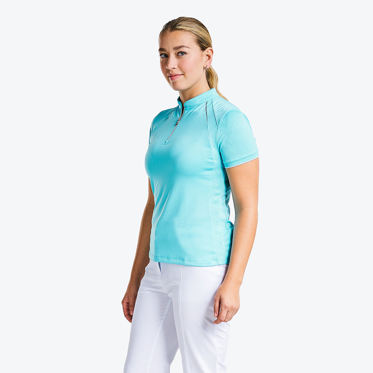 Brioni Short Sleeve Mock in Curacao Blue