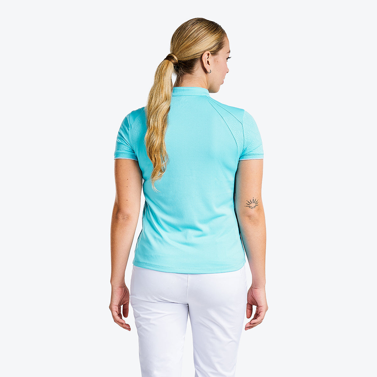 Brioni Short Sleeve Mock in Curacao Blue
