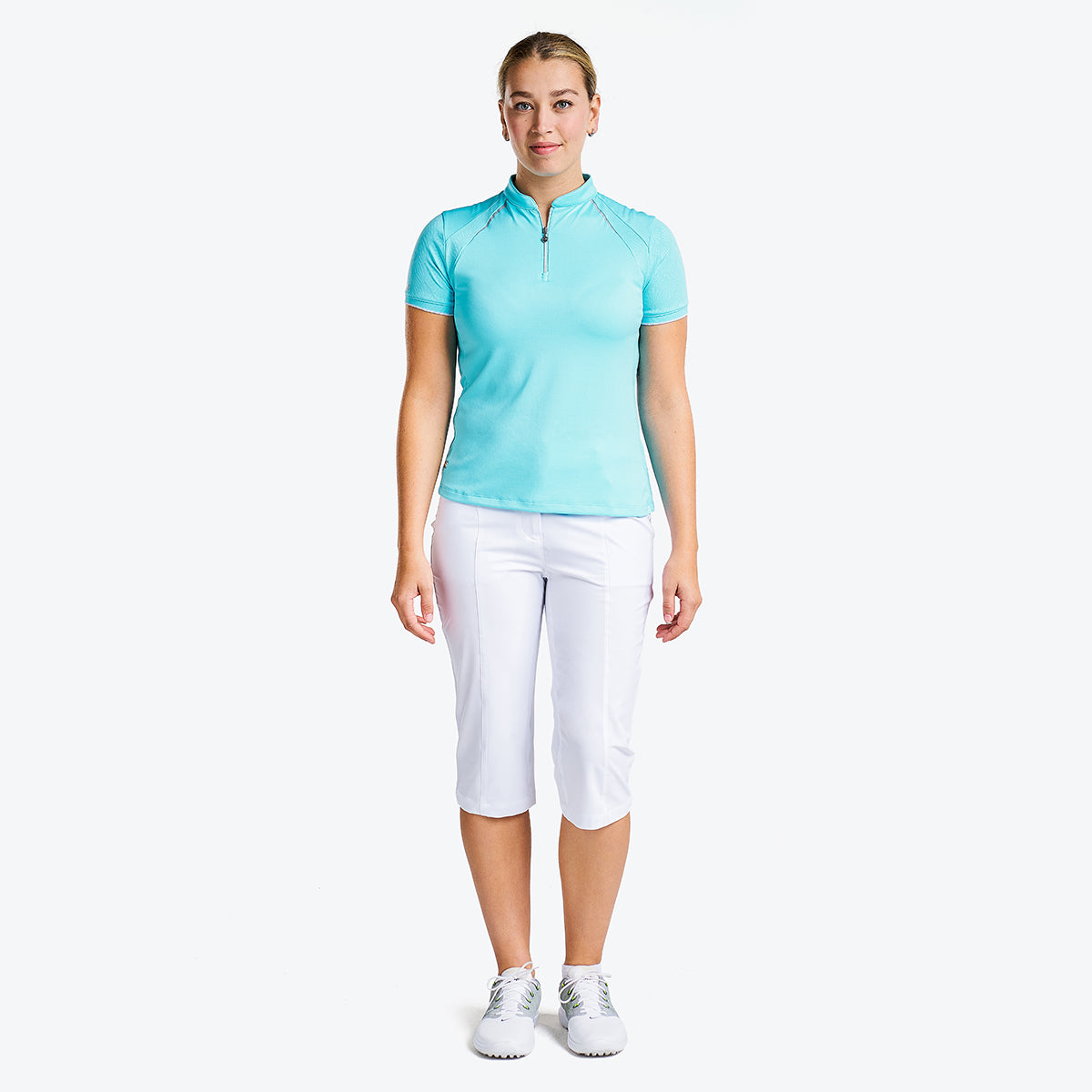 Brioni Short Sleeve Mock in Curacao Blue