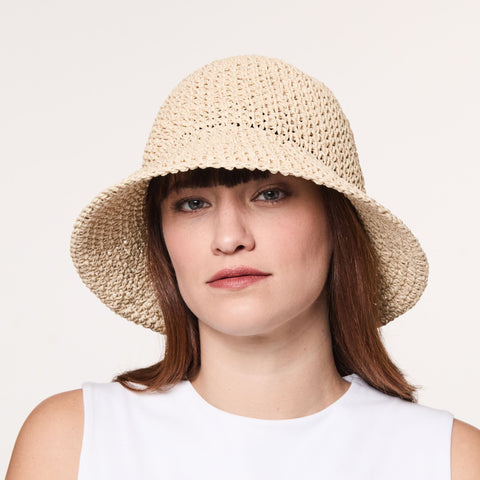 Calista Paper Straw Crochet Cloche Hat Natural