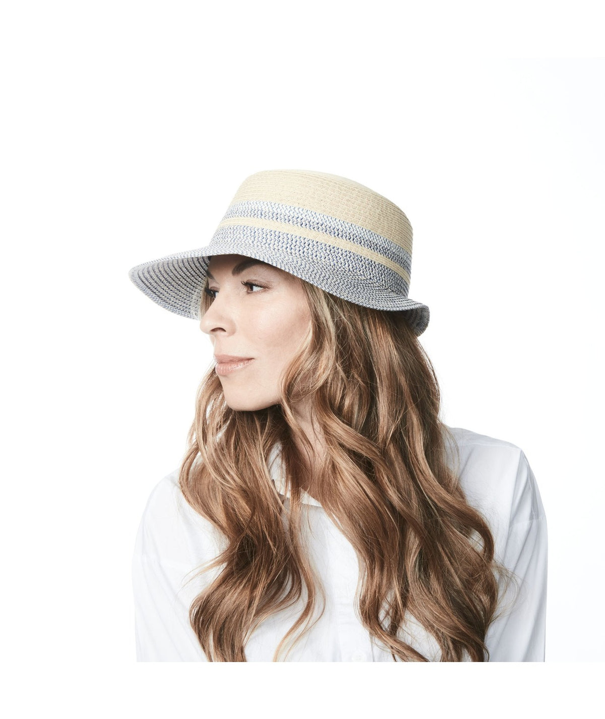 Caylee Casquette Large Bicolore avec un detail en paille naturel