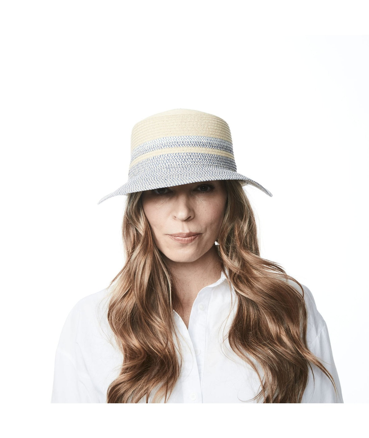 Caylee Casquette Large Bicolore avec un detail en paille naturel