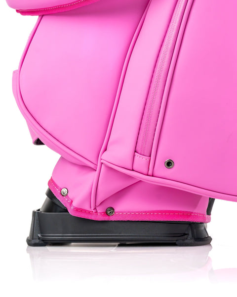 Bold pink Player Preferred Golf Bag with a sleek design and sturdy base, perfect for golfers wanting to stand out.