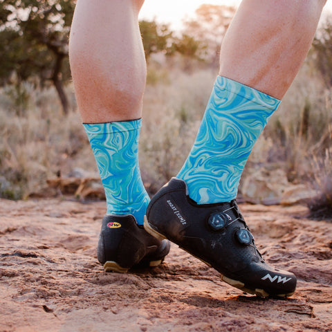 Chaussettes mi-mollet - Bleu marbré 