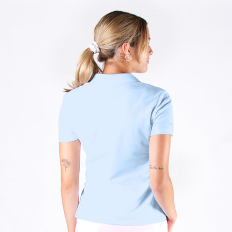 Brenna Mock Neck Polo Shirt in Ice Blue