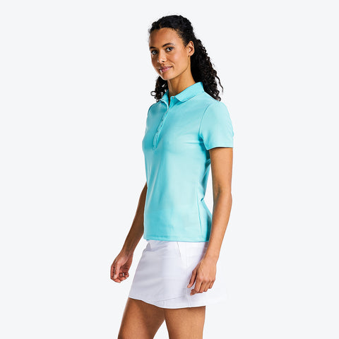 Brenna Mock Neck Polo Shirt in Curacao Blue