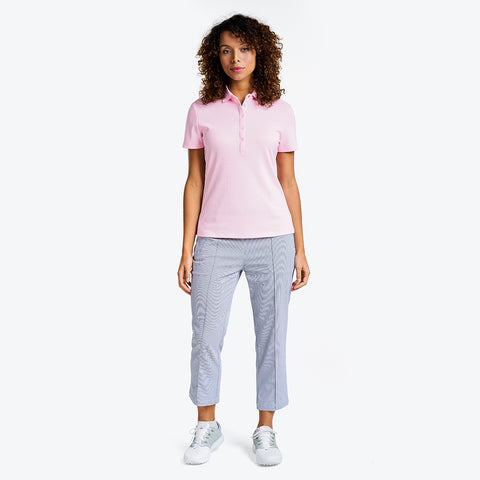 Brenna Mock Neck Polo Shirt in Quiet Pink