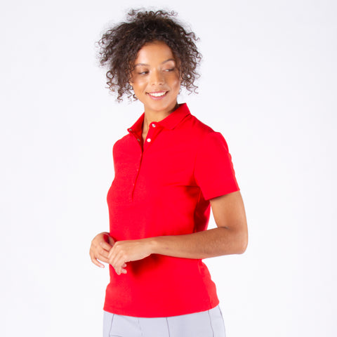 Brenna Mock Neck Polo Shirt in Red