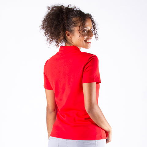Brenna Mock Neck Polo Shirt in Red