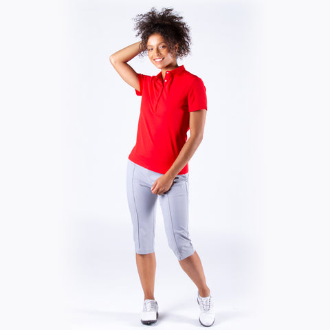 Brenna Mock Neck Polo Shirt in Red